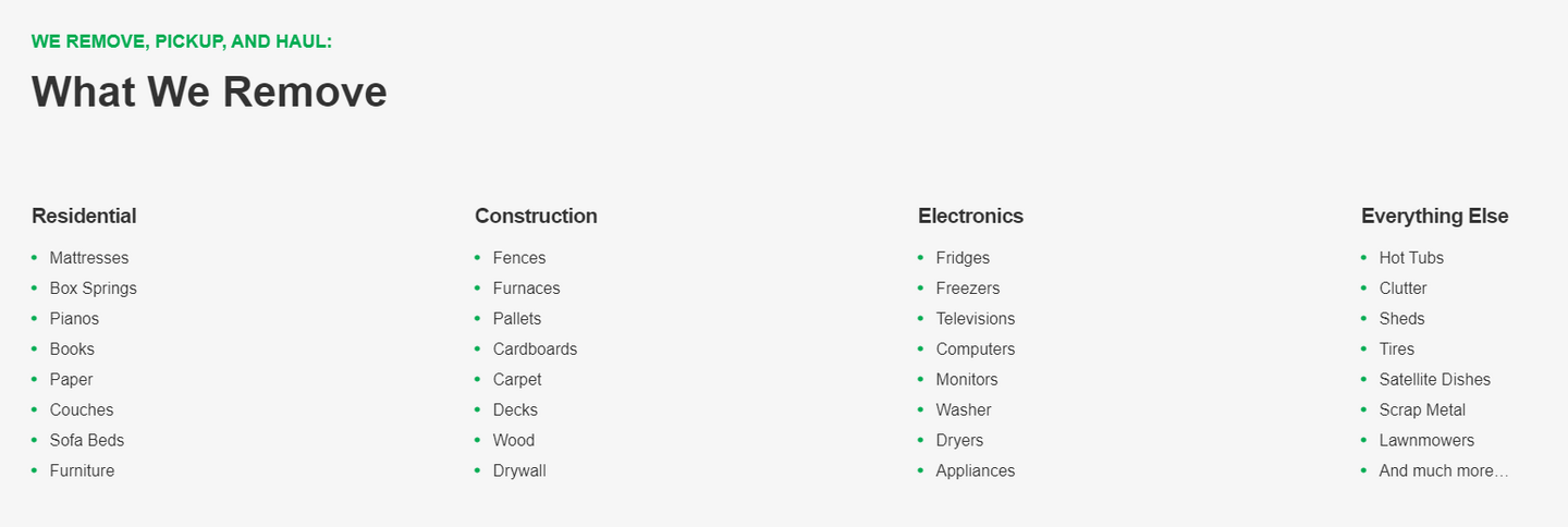 A list of material 505-Junk can take for renovation removal in North Delta. 