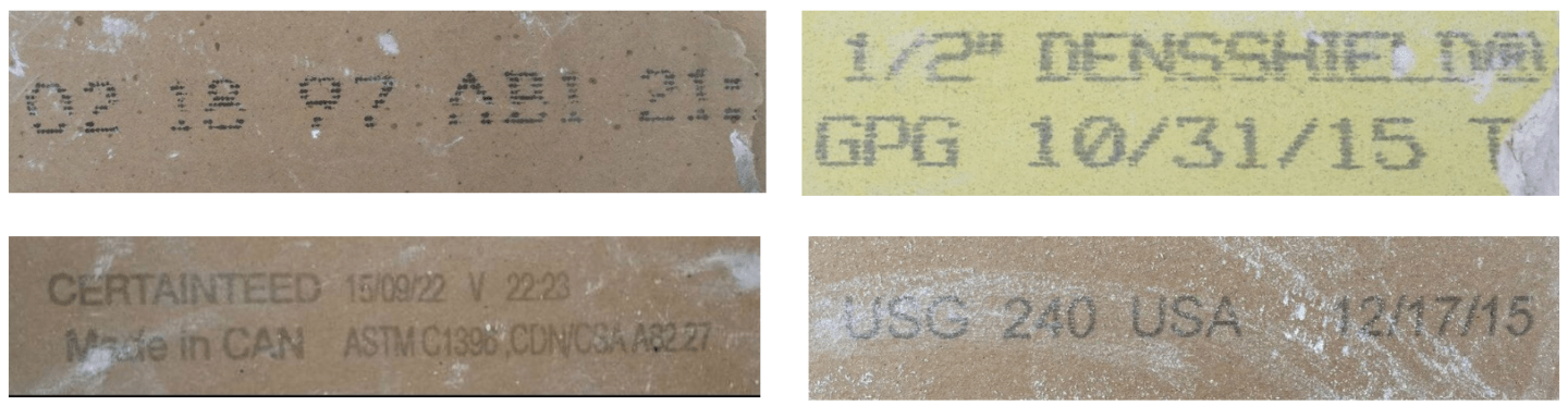 Examples of date stamps to prove there is no asbestos contaminated materials for a drywall removal in Delta. 